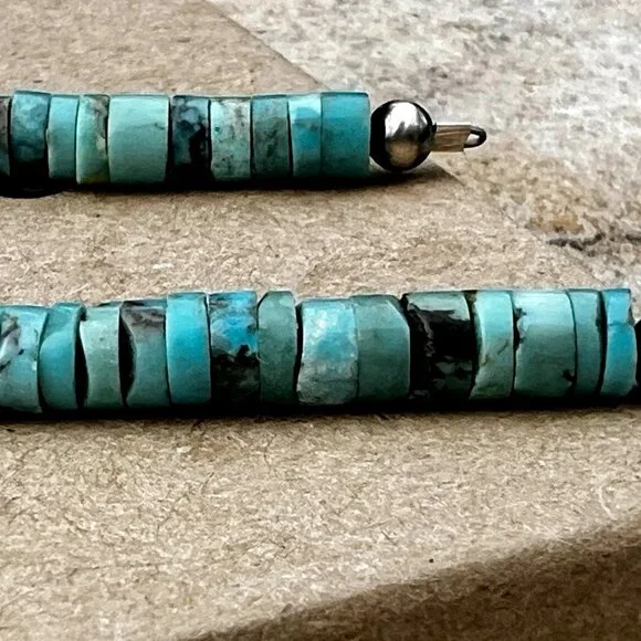 Sundance $148 NEW 4" Turquoise Heishi Sterling Silver Handmade Beaded Earrings - Picture 9 of 12